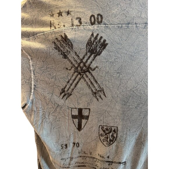 GUESS Denim Rebellion Distressed Graphic T-Shirt Blue Crinkle Wash XL Streetwear - Picture 7 of 9